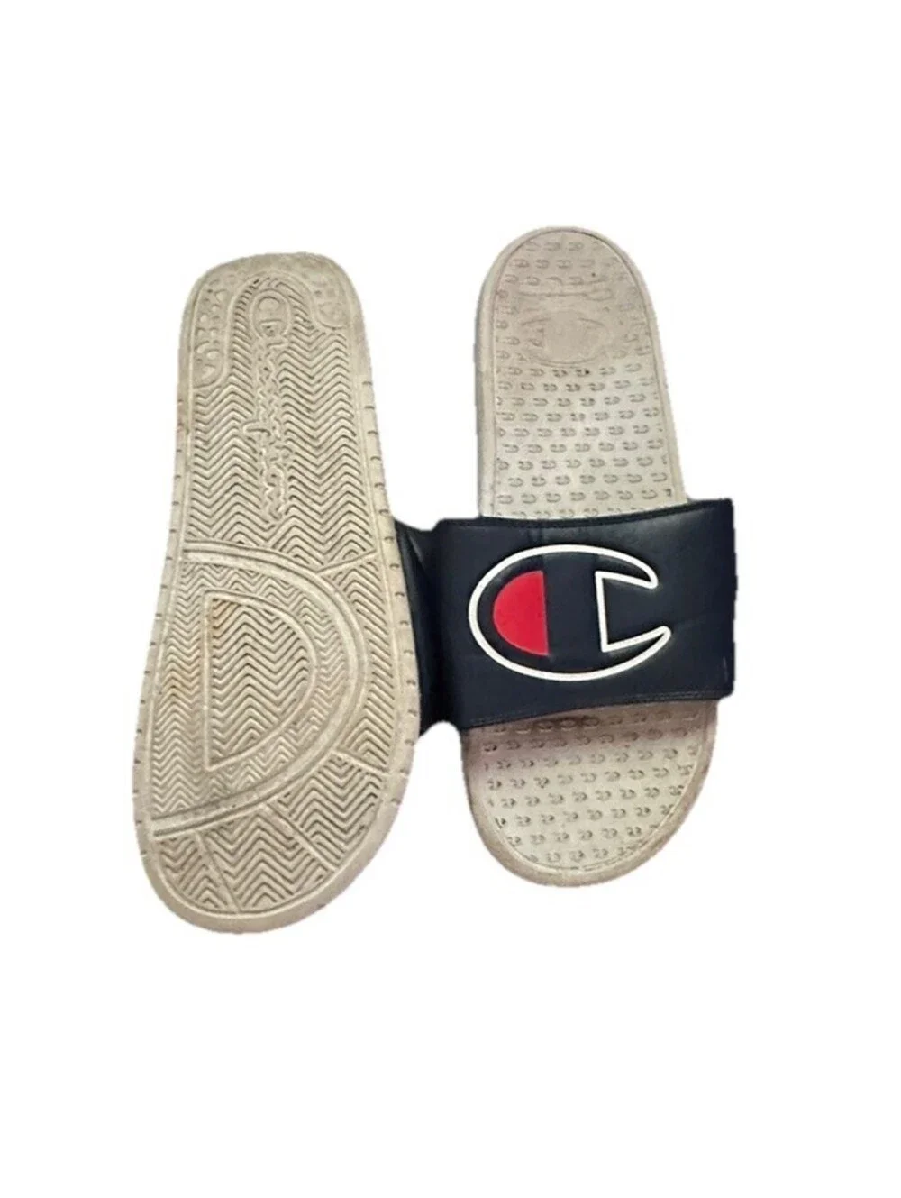 Champion Slide Sandal Men Size 12 Blue Red Big C Logo Comfy Champ Good Condition